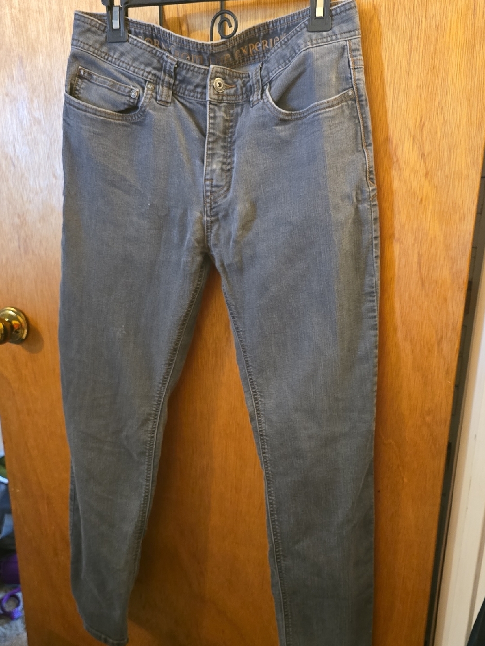 Prana Slim Fit Jeans in Faded Slate with Brown Stitching